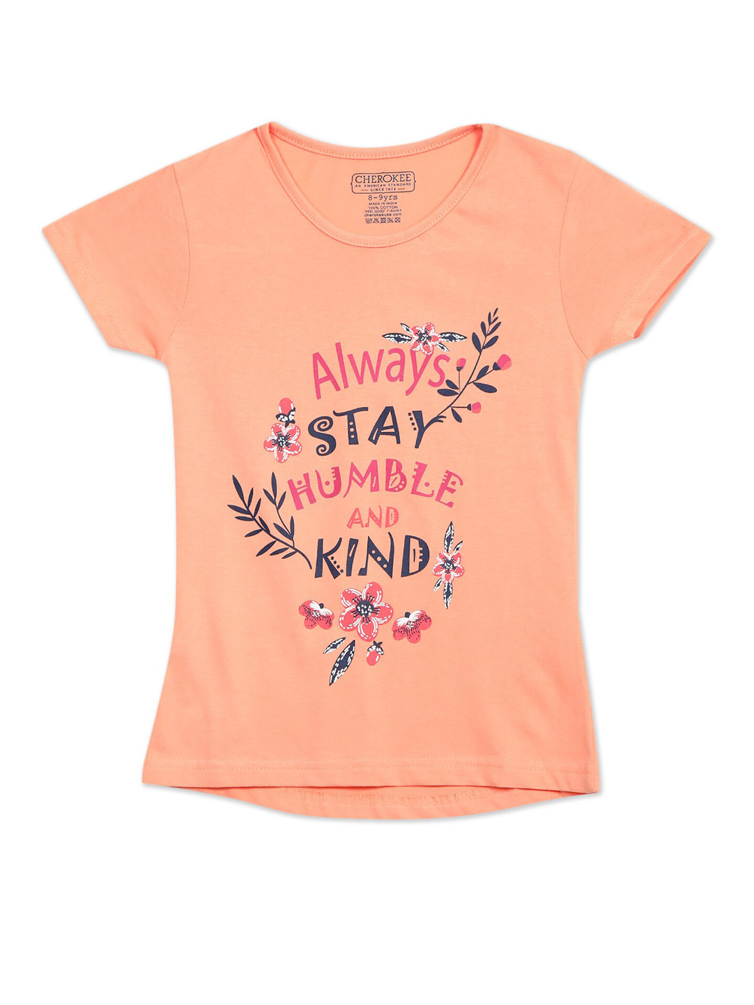 

Cherokee Girls Orange Typography Printed Pure Cotton T-shirt