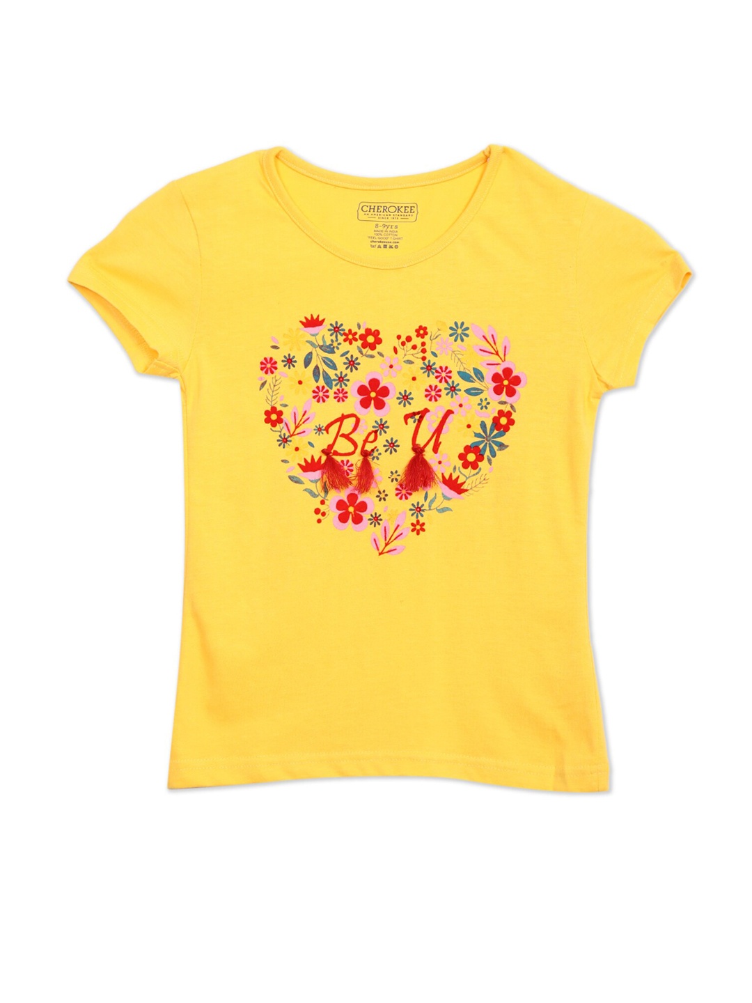 

Cherokee Girls Yellow & Red Typography Printed Pure Cotton T-shirt