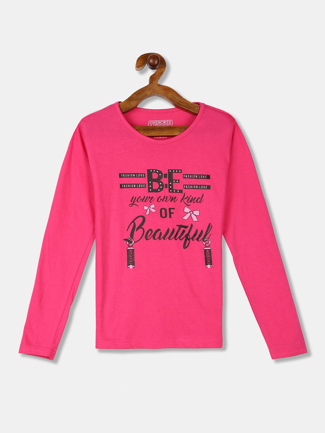 

Cherokee Girls Pink Typography Printed T-shirt