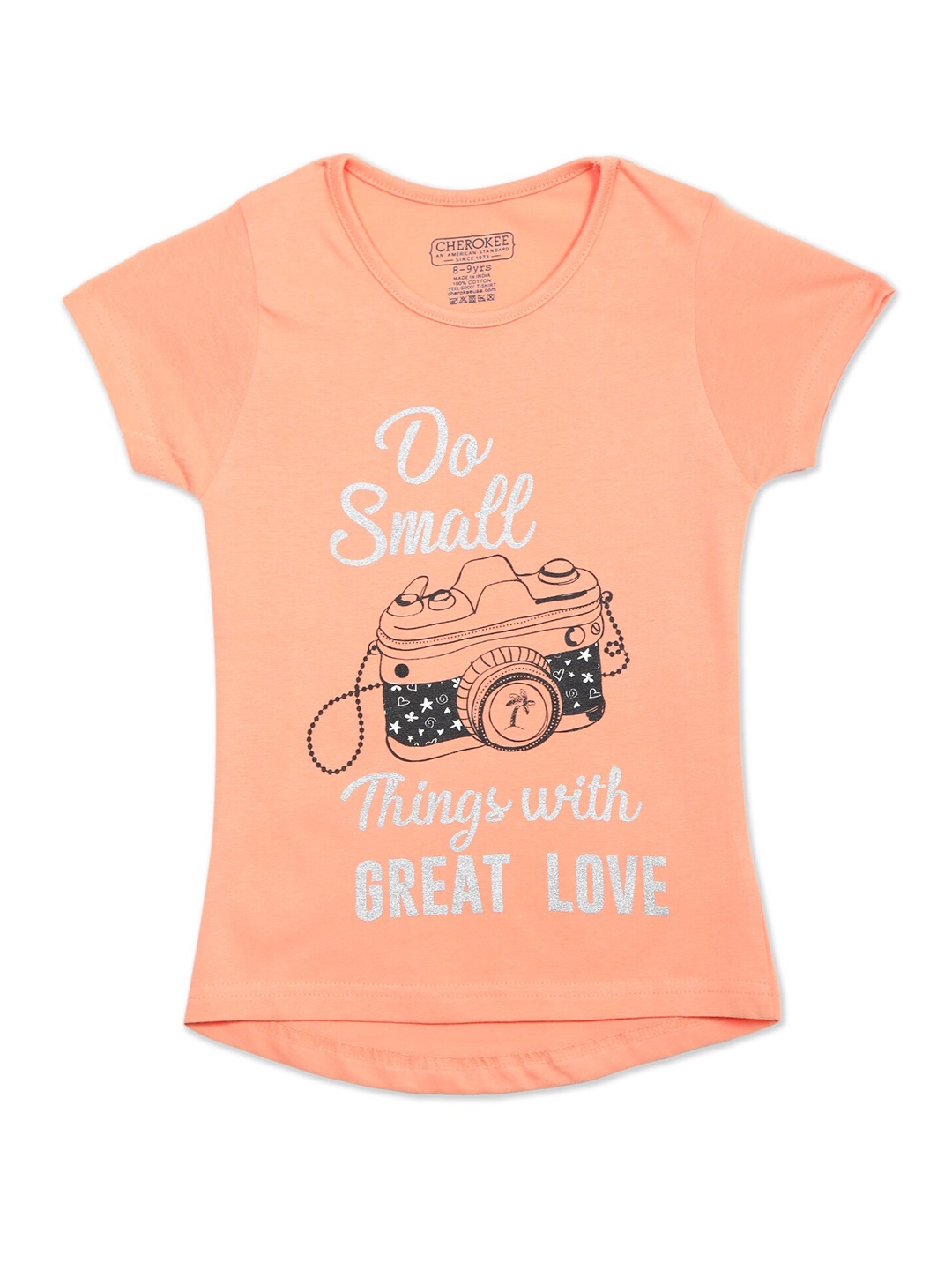 

Cherokee Girls Peach-Coloured Printed T-shirt