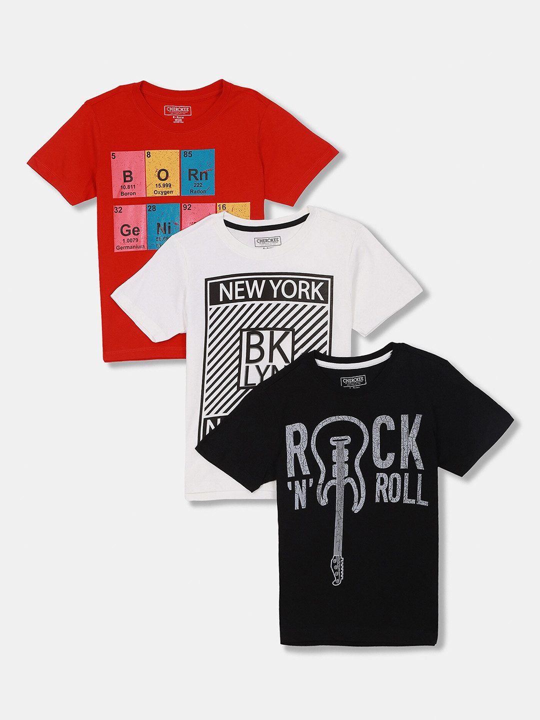 

Cherokee Set-3 Boys Multicoloured Typography Printed Cotton T-shirt, Multi