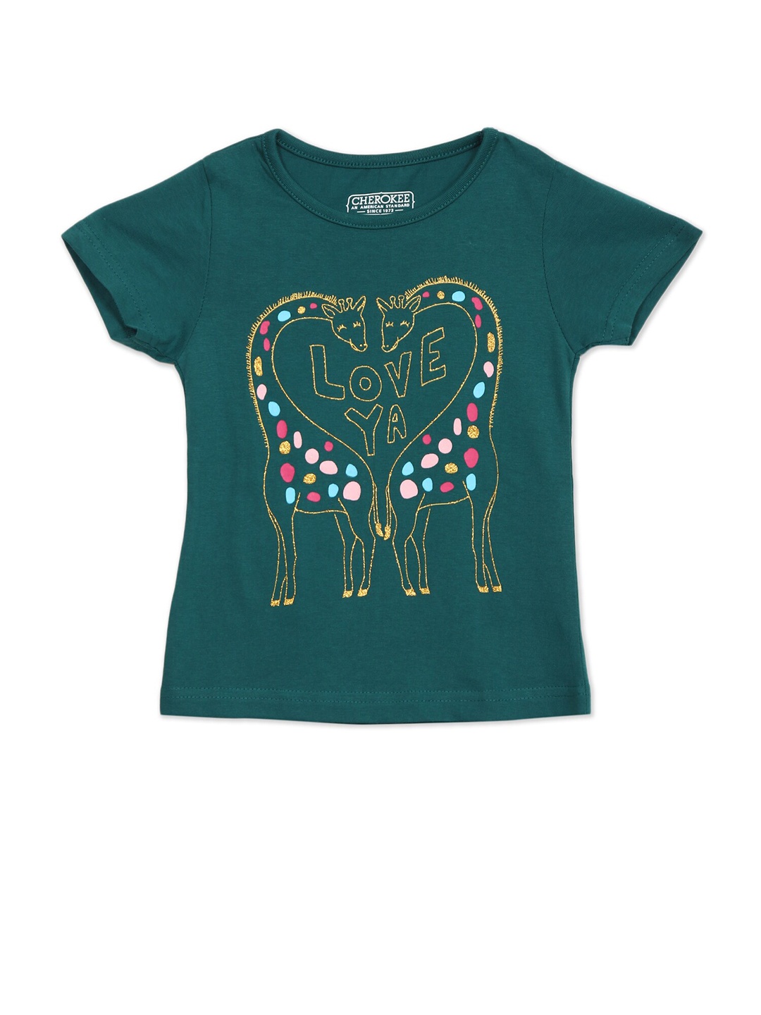 

Cherokee Girls Green Graphic Printed Pure Cotton T-shirt