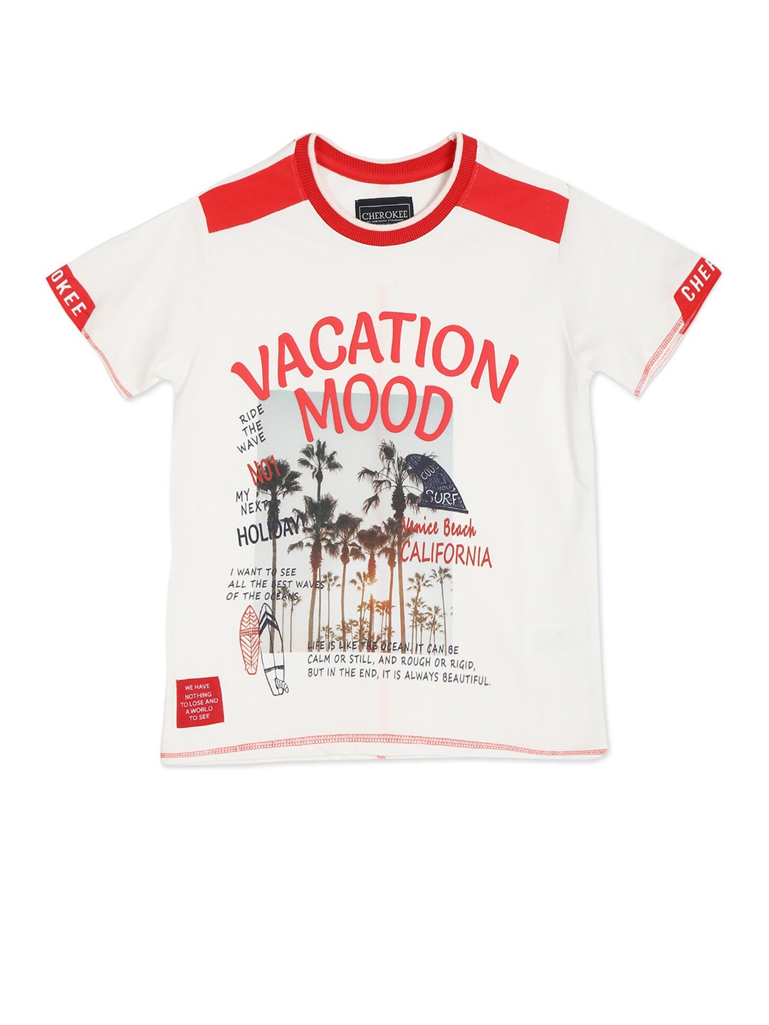 

Cherokee Boys White & Red Typography Printed T-shirt