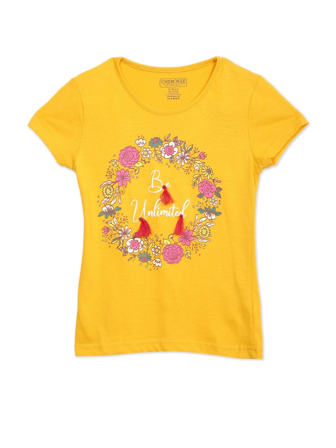 

Cherokee Girls Yellow & Pink Pure Cotton Printed T-shirt