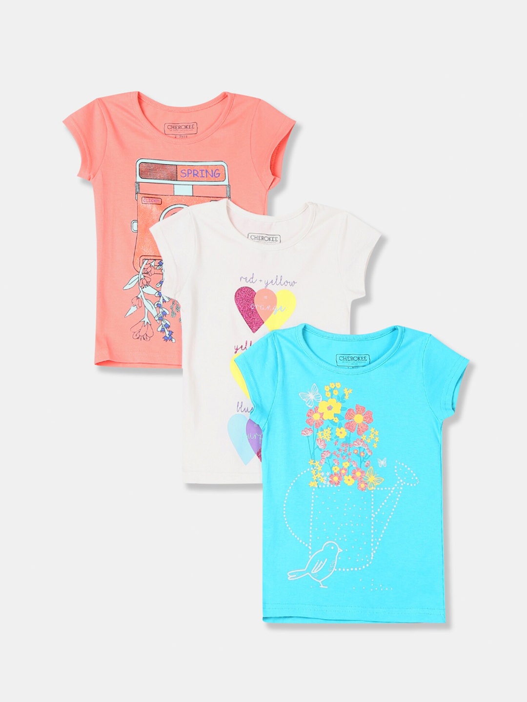

Cherokee Girls Pack Of 3 Graphic Printed Pure Cotton T-shirt, White
