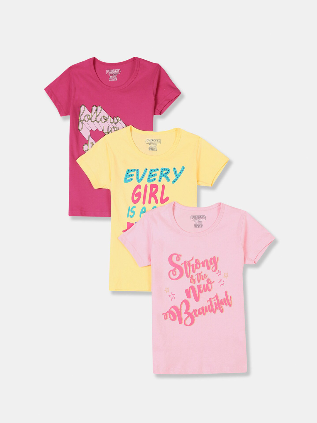 

Cherokee Girls Pack Of 3 Assorted Typography Printed T-shirt