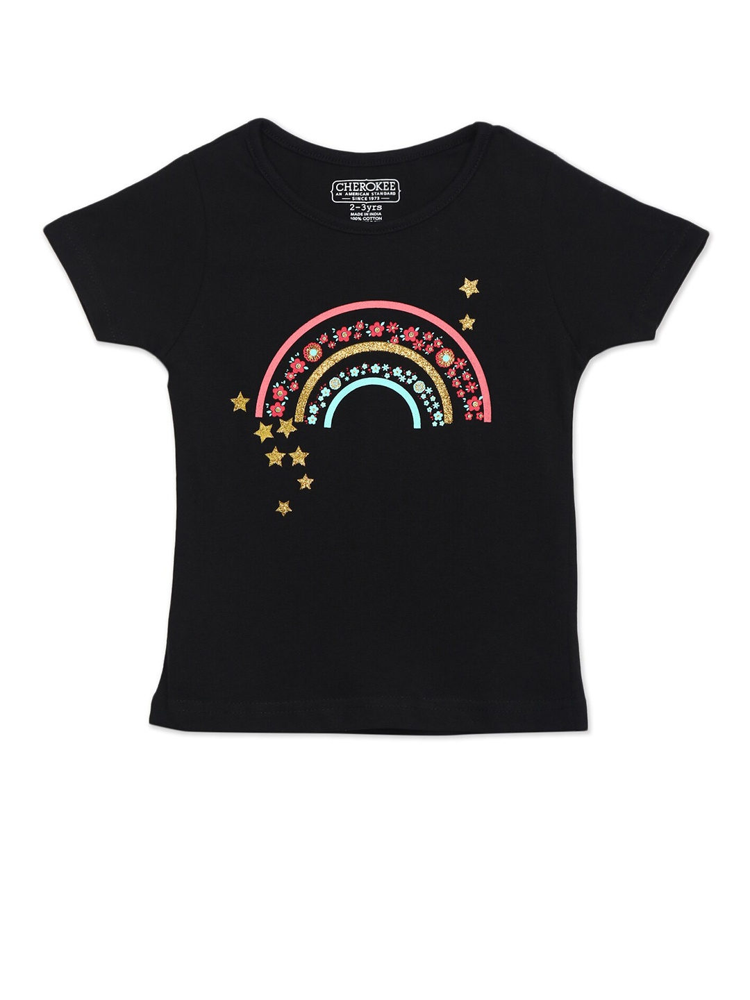 

Cherokee Girls Black & Coral Printed Pure Cotton T-shirt