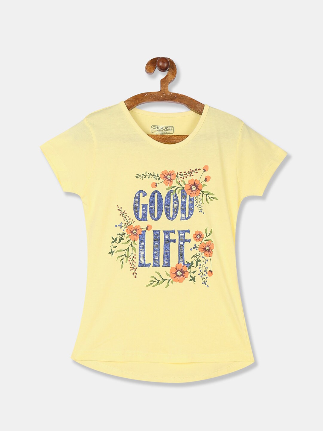 

Cherokee Girls Yellow Typography Printed T-shirt