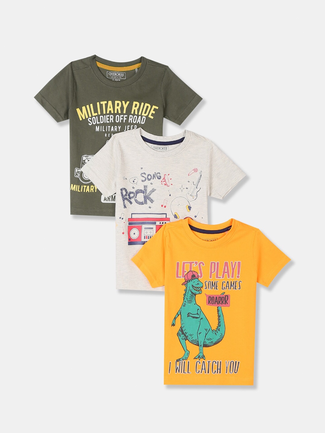 

Cherokee Boys Pack Of 3 Assorted Typography Printed T-shirt
