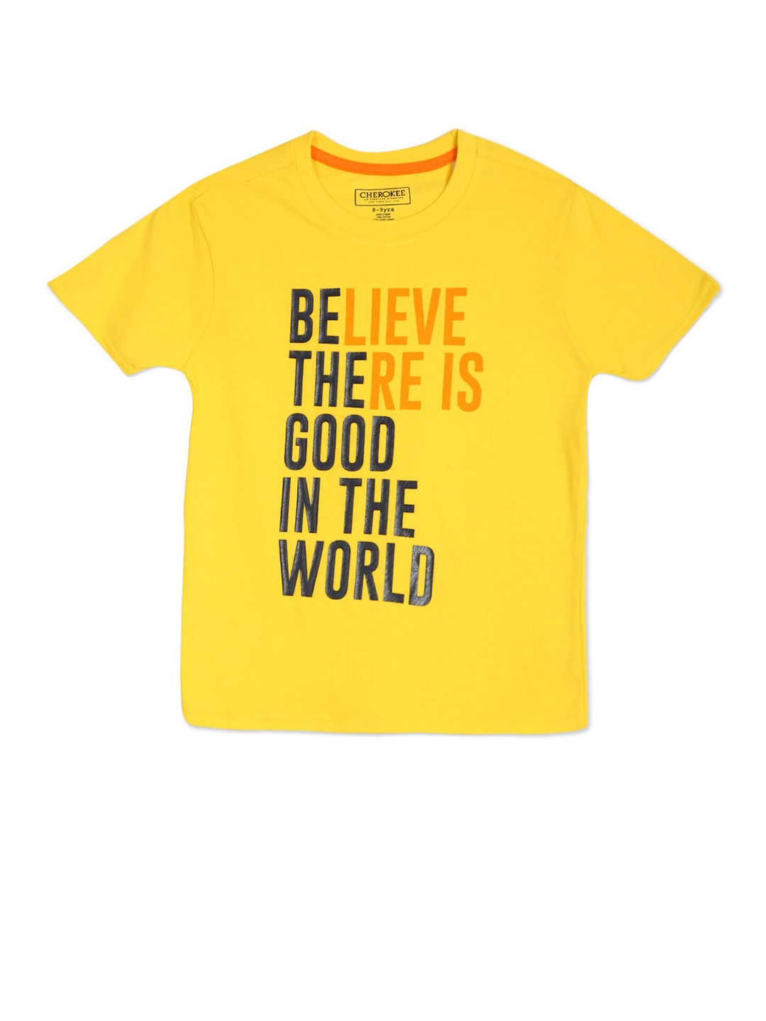 

Cherokee Boys Yellow Typography Printed Applique T-shirt