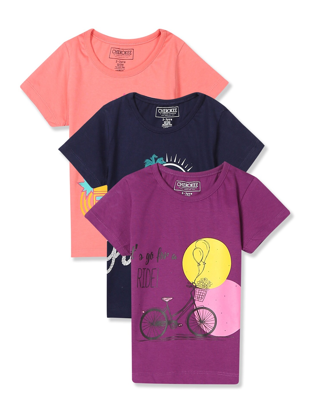 

Cherokee Girls Pack Of 3 Assorted Printed Pure Cotton T-shirts