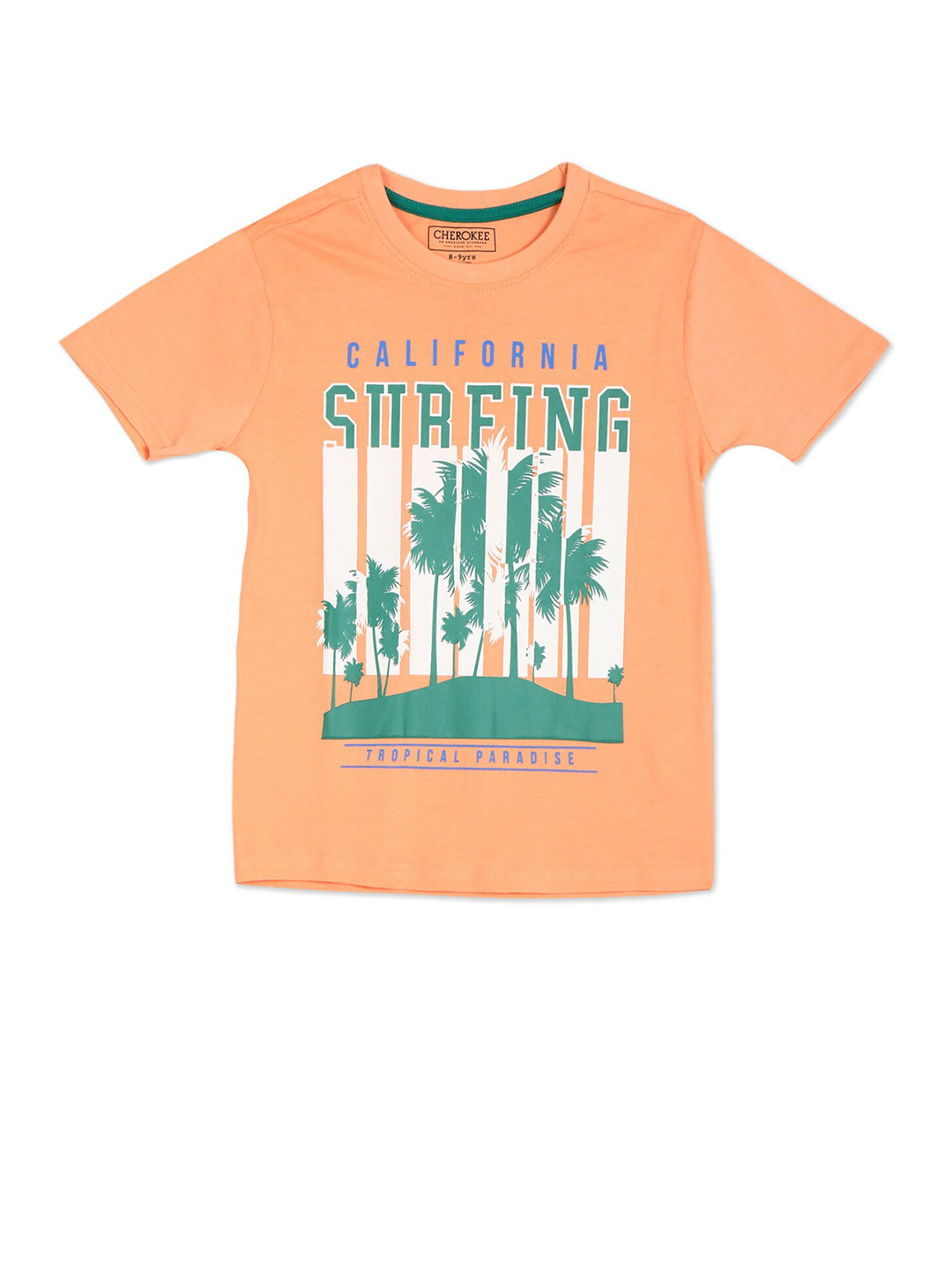 

Cherokee Boys Orange & Green Typography Printed T-shirt