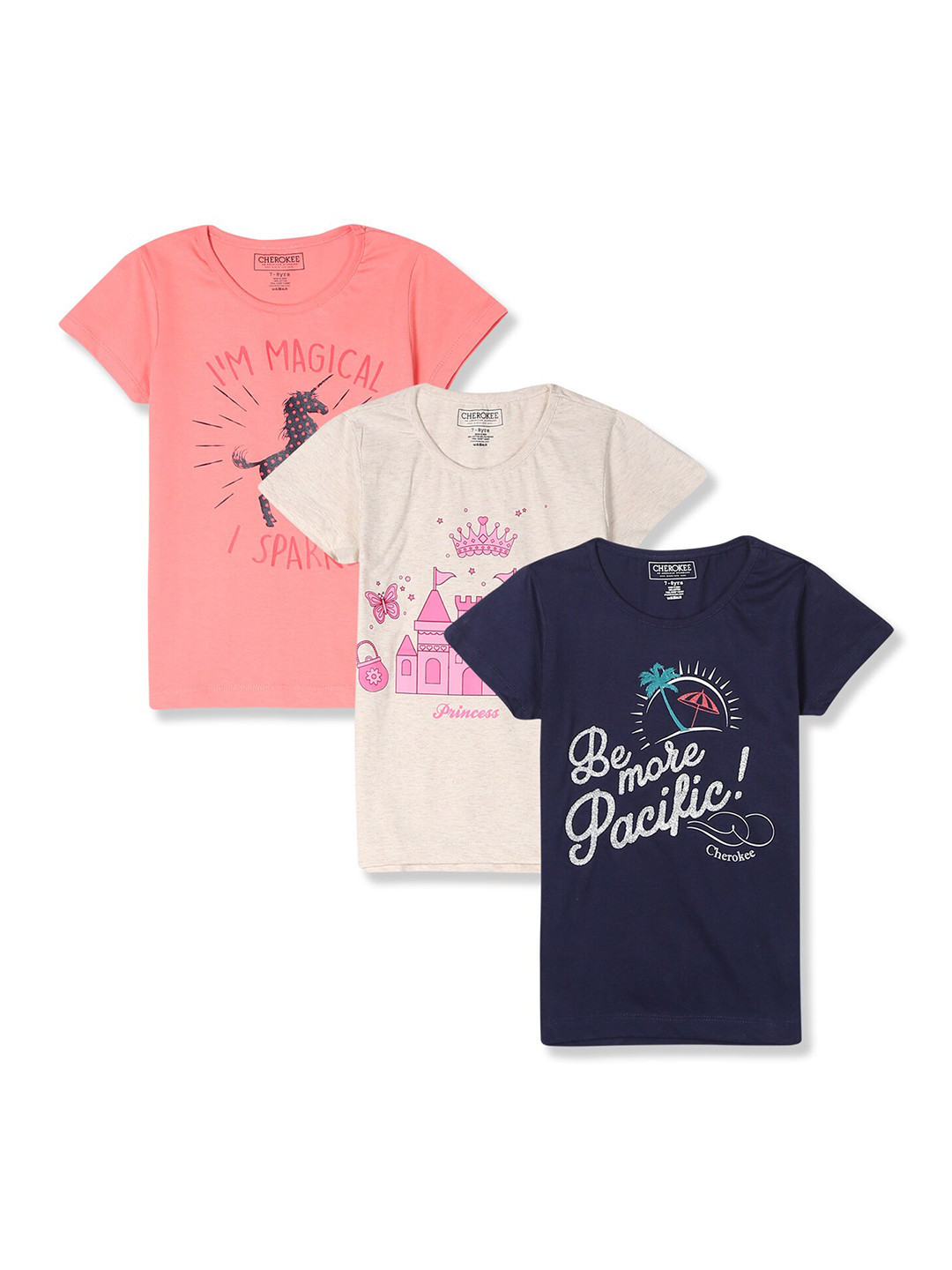 

Cherokee Girls Pack of 3 Assorted Pure Cotton Printed T-shirt
