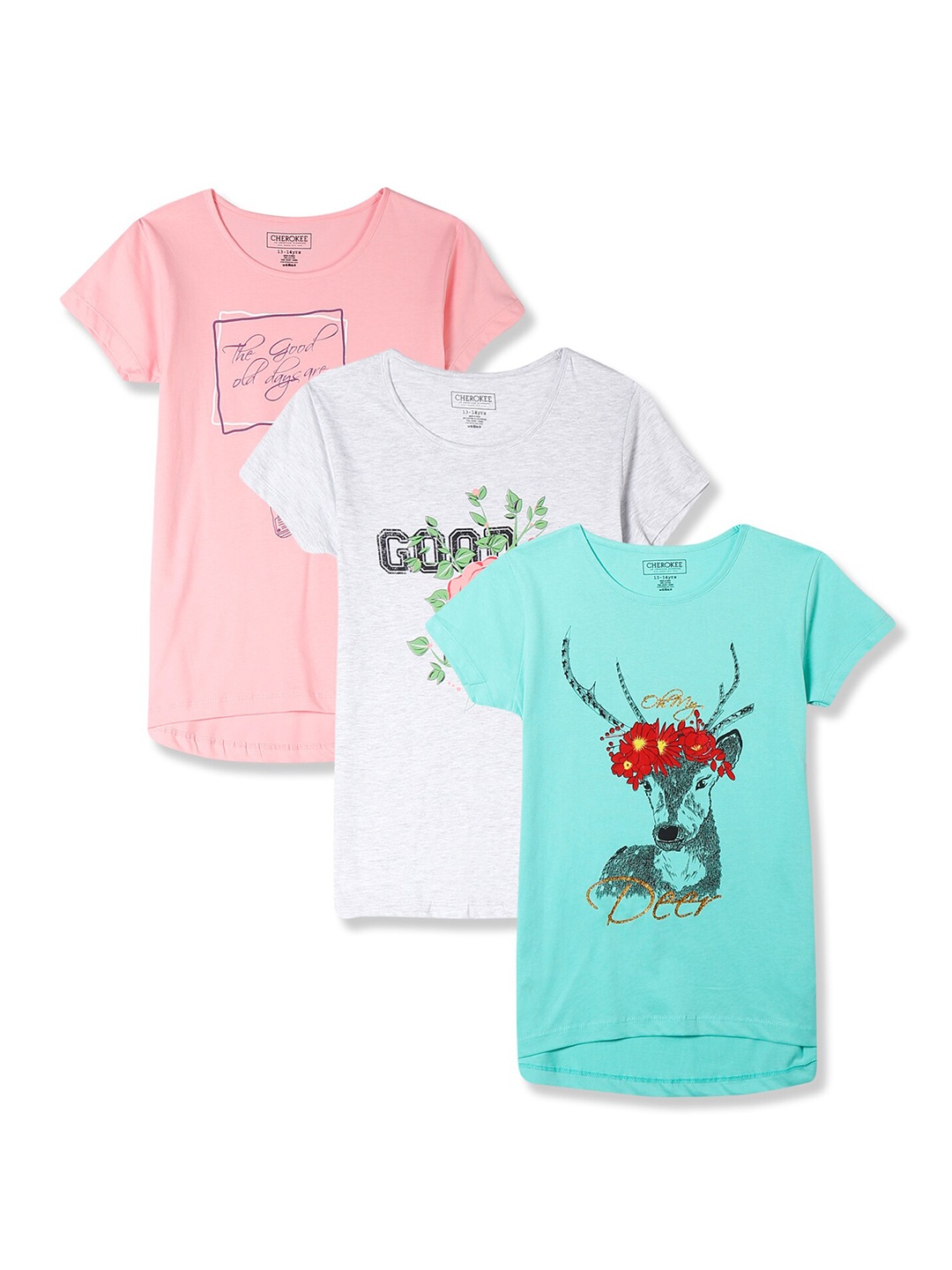 

Cherokee Girls Pack of 3 Assorted Printed Printed Pure Cotton T-shirt