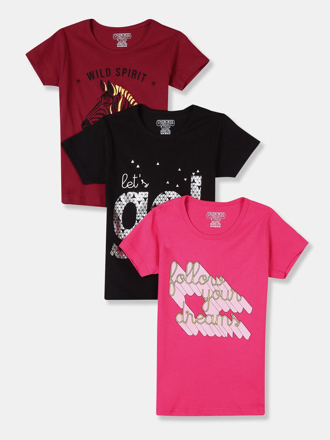 

Cherokee Girls Pack Of 3 Assorted Typography Printed Pure Cotton T-shirt