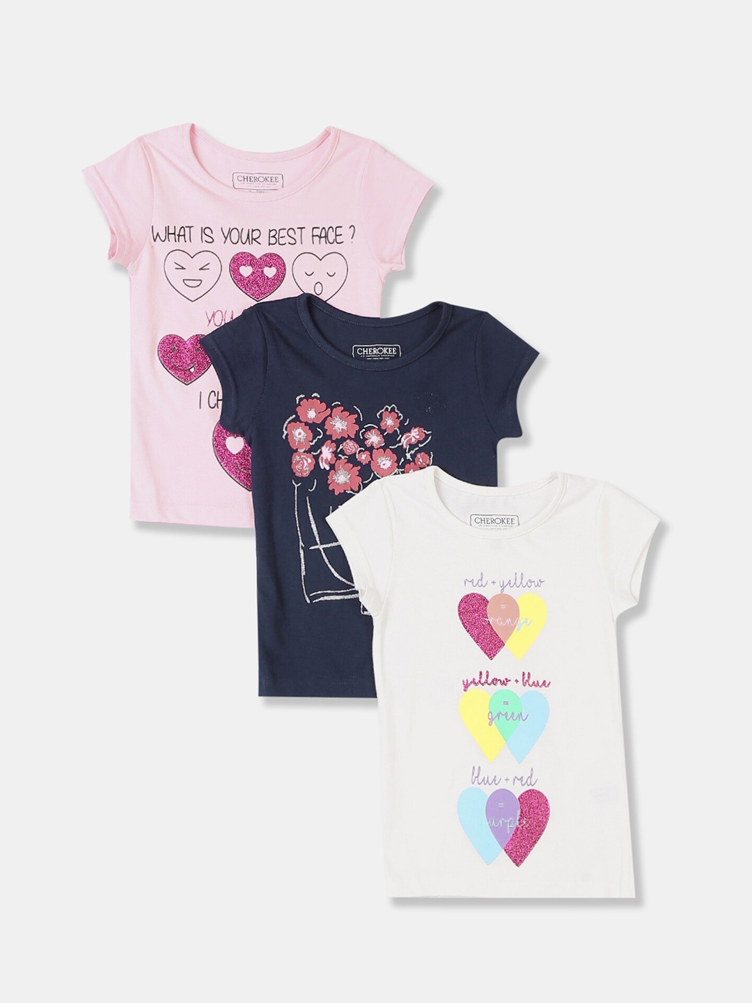 

Cherokee Girls Pack Of 3 Assorted Printed Pure Cotton T-shirt