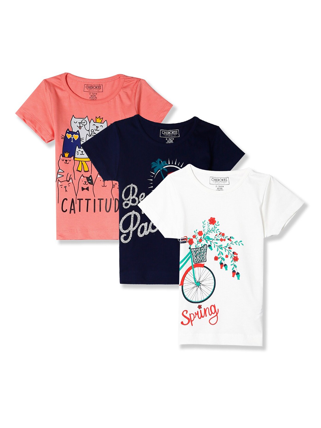 

Cherokee Girls Pack of 3 Assorted Pure Cotton Printed T-shirt