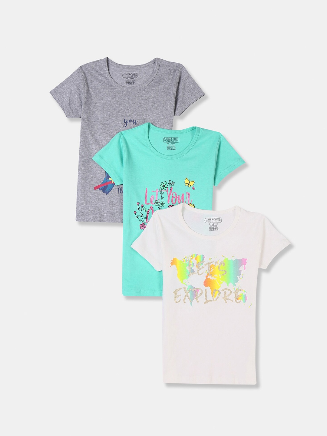 

Cherokee Girls Assorted Set Of 3 Printed T-shirt