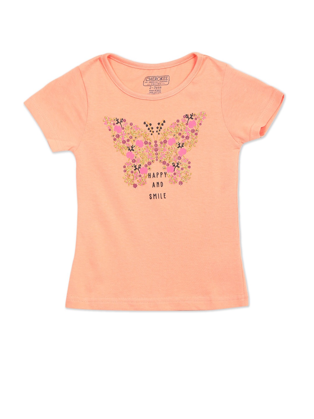 

Cherokee Girls Orange Printed Cotton T-shirt