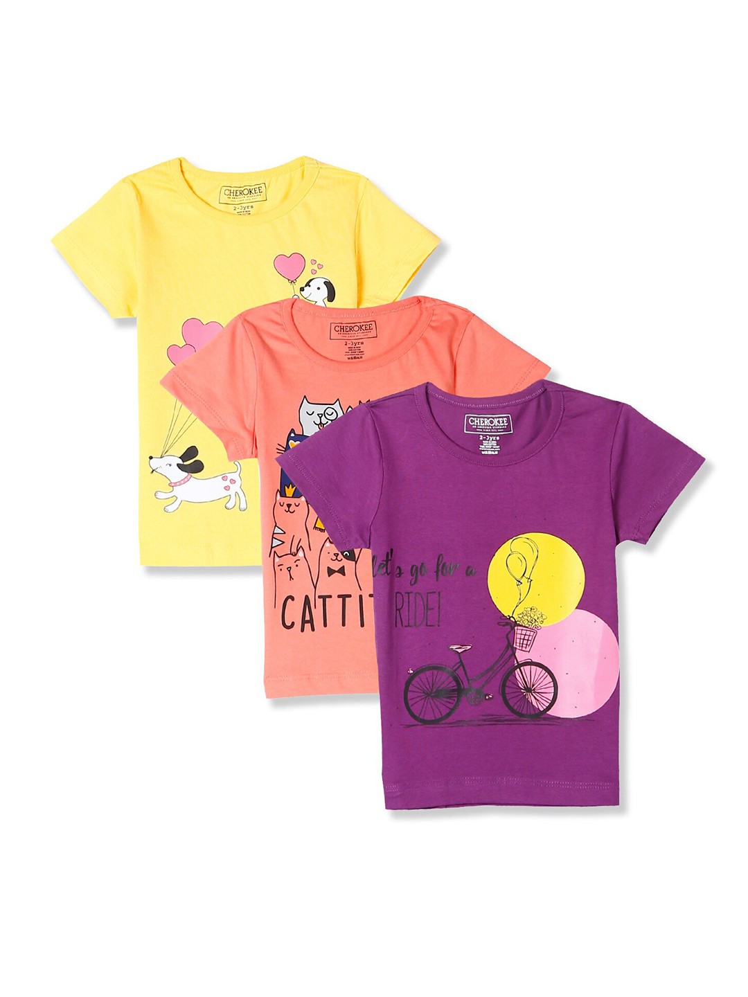 

Cherokee Girls Pack Of 3 Assorted Printed Pure Cotton T-shirt
