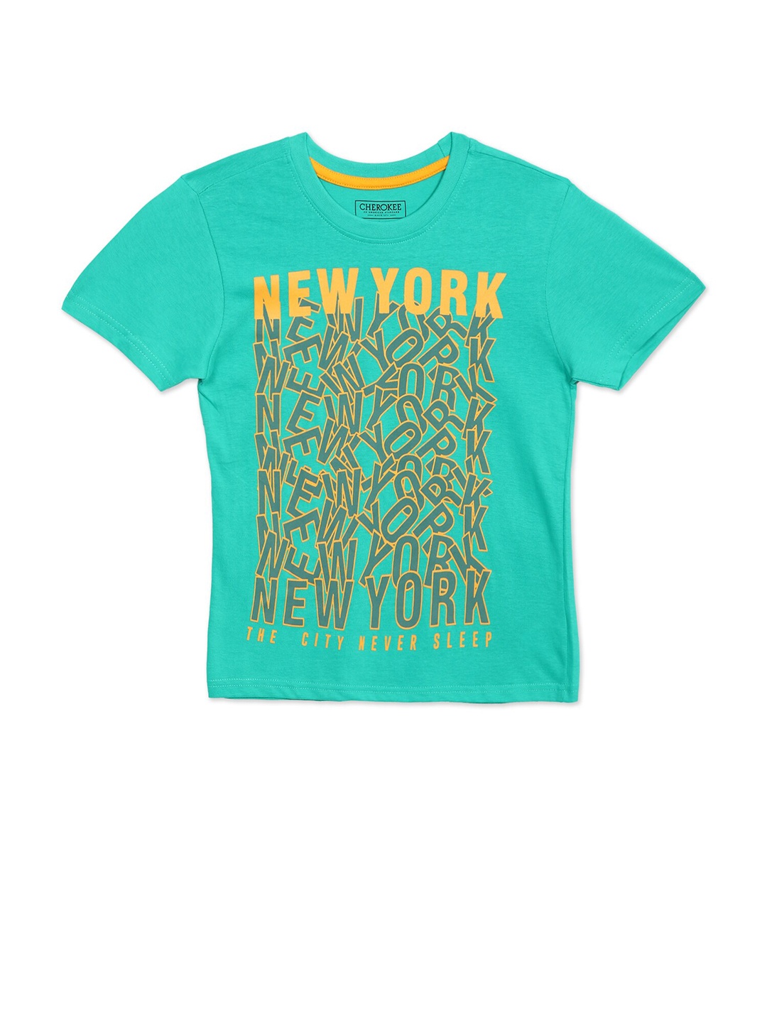 

Cherokee Boys Green & Yellow Typography Printed T-shirt