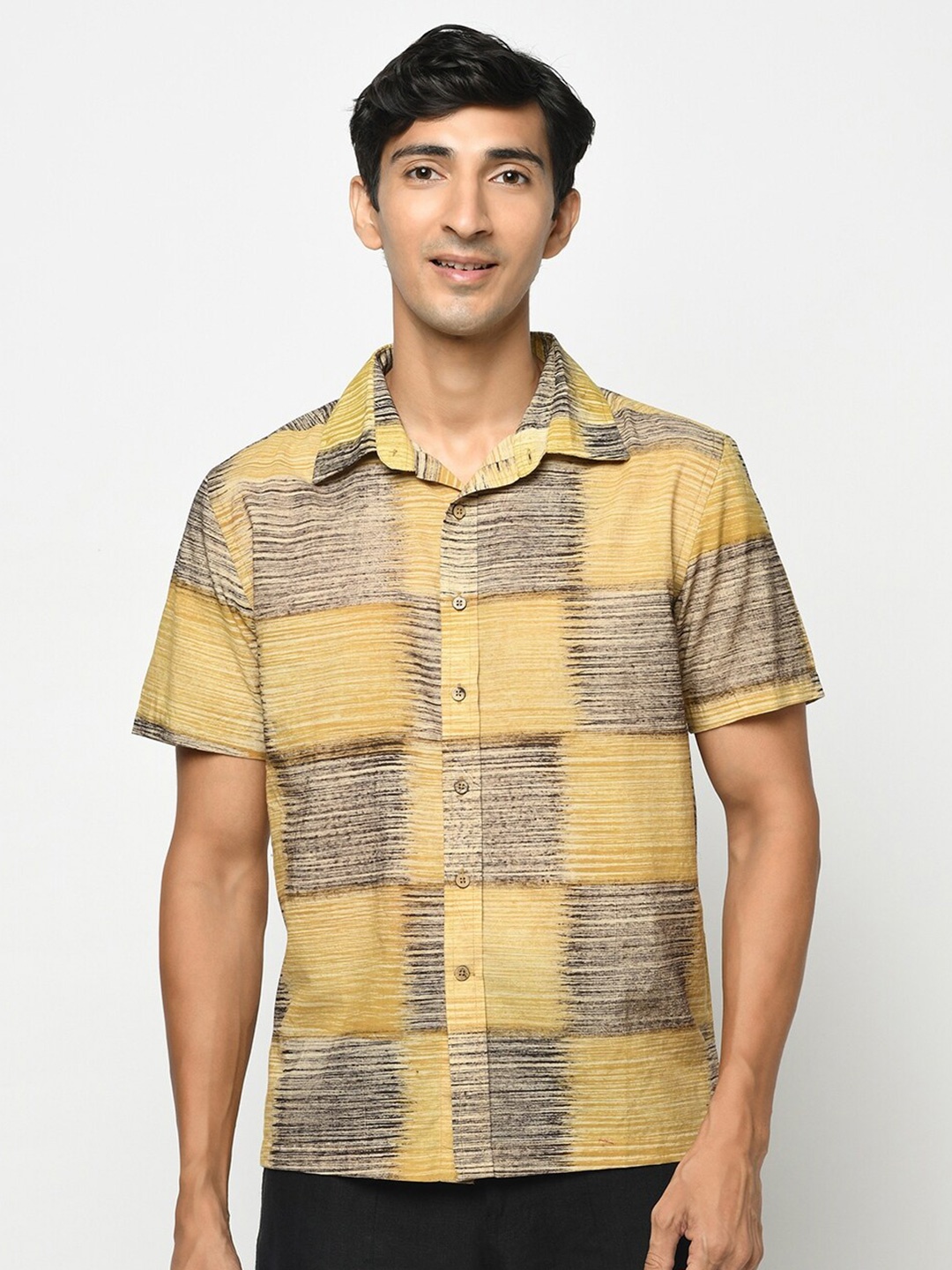 

Fabindia Men Mustard Horizontal Stripes Opaque Striped Casual Shirt