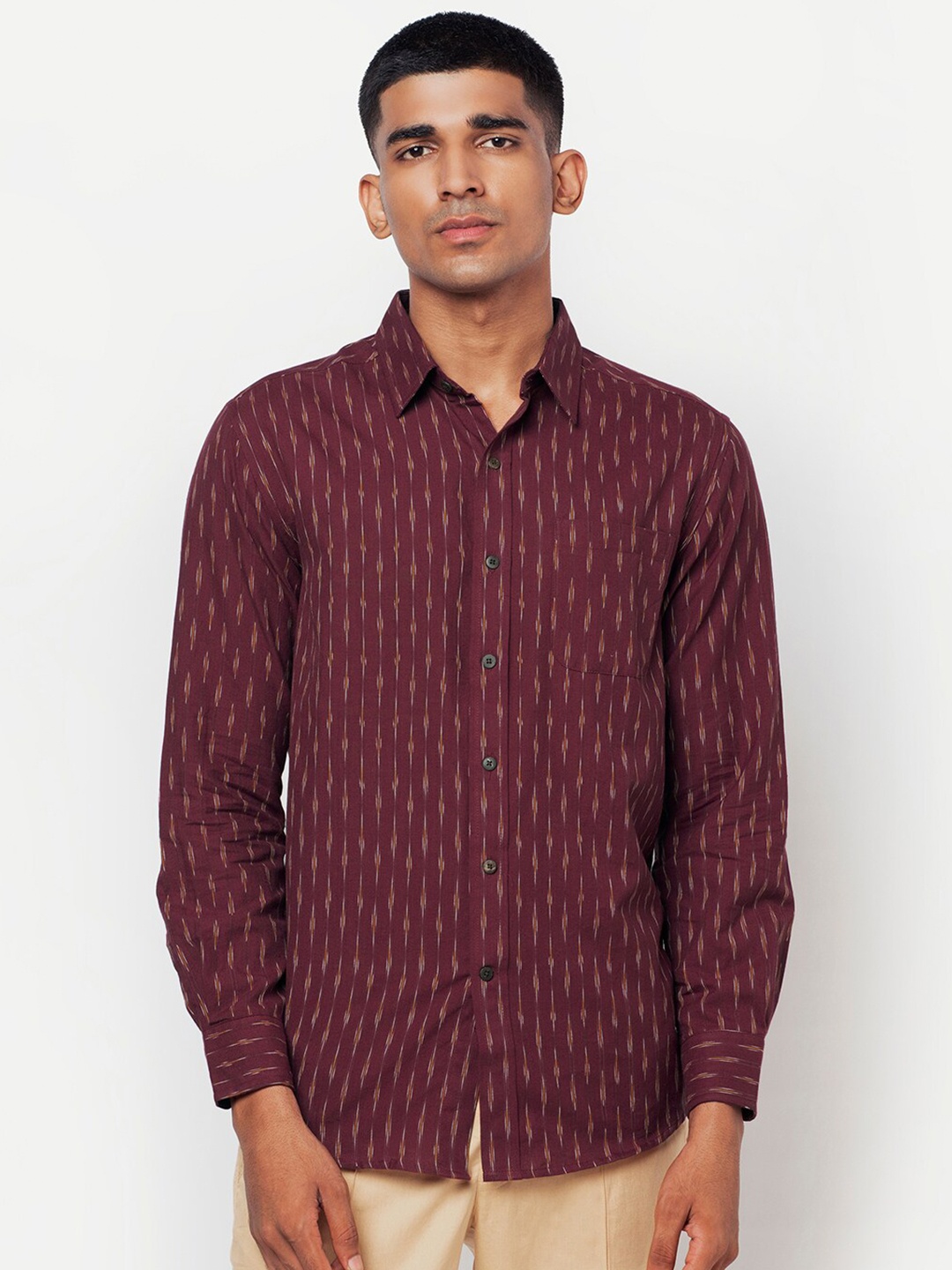 

Fabindia Men Maroon Opaque Printed Casual Shirt