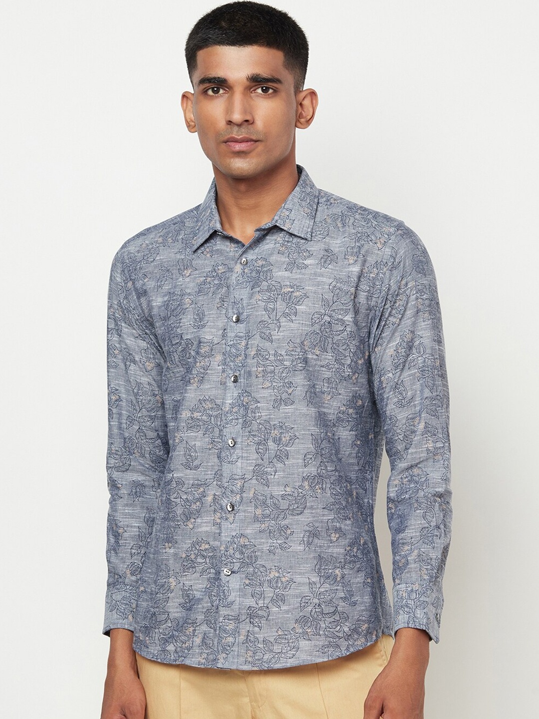 

Fabindia Men Grey Slim Fit Opaque Printed Casual Shirt