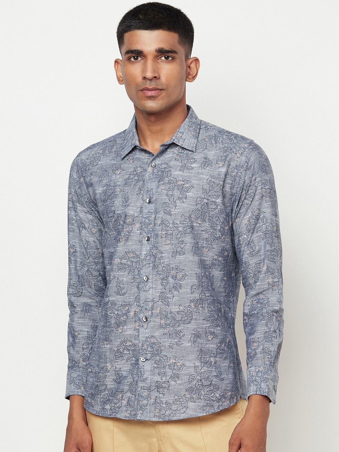 

Fabindia Men Blue Slim Fit Opaque Printed Casual Shirt