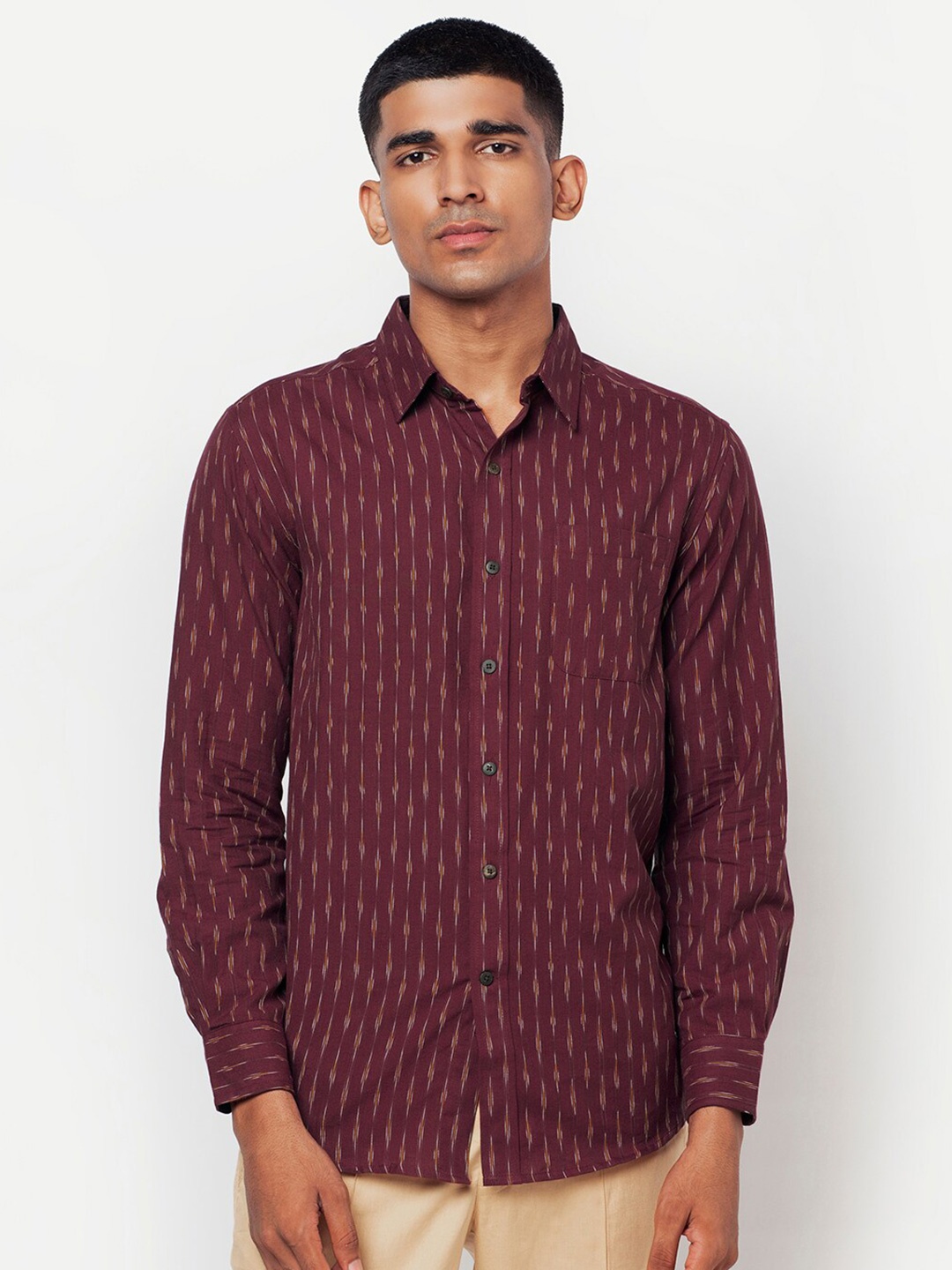 

Fabindia Men Maroon Opaque Striped Casual Shirt