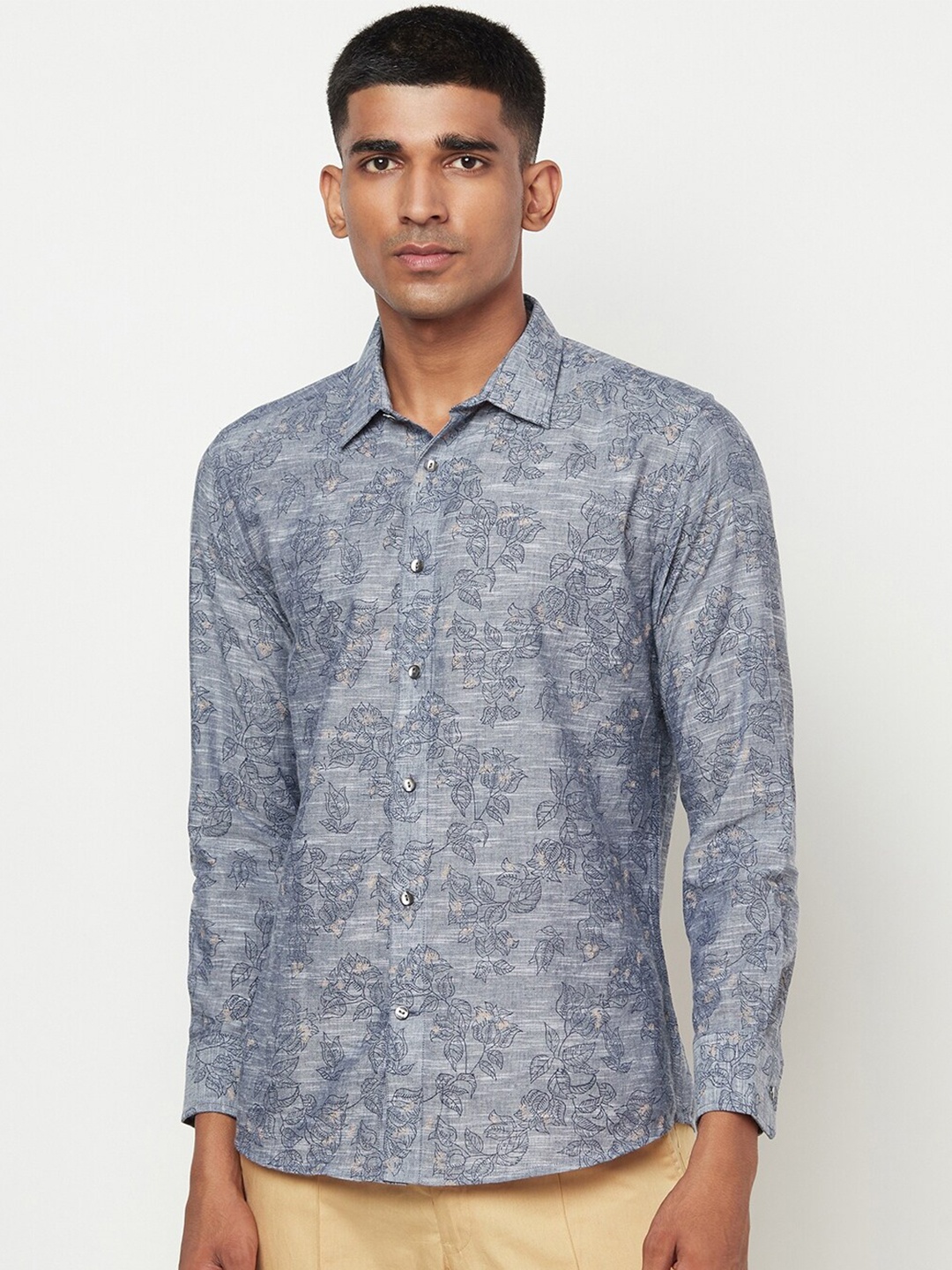 

Fabindia Men Grey Slim Fit Opaque Printed Casual Shirt