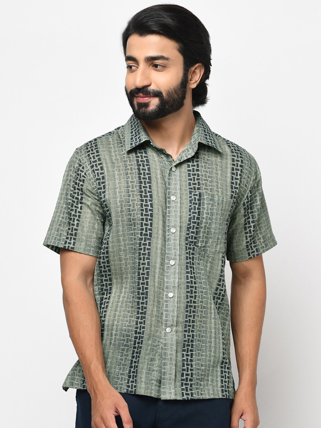 

Fabindia Men Blue Opaque Printed Casual Shirt