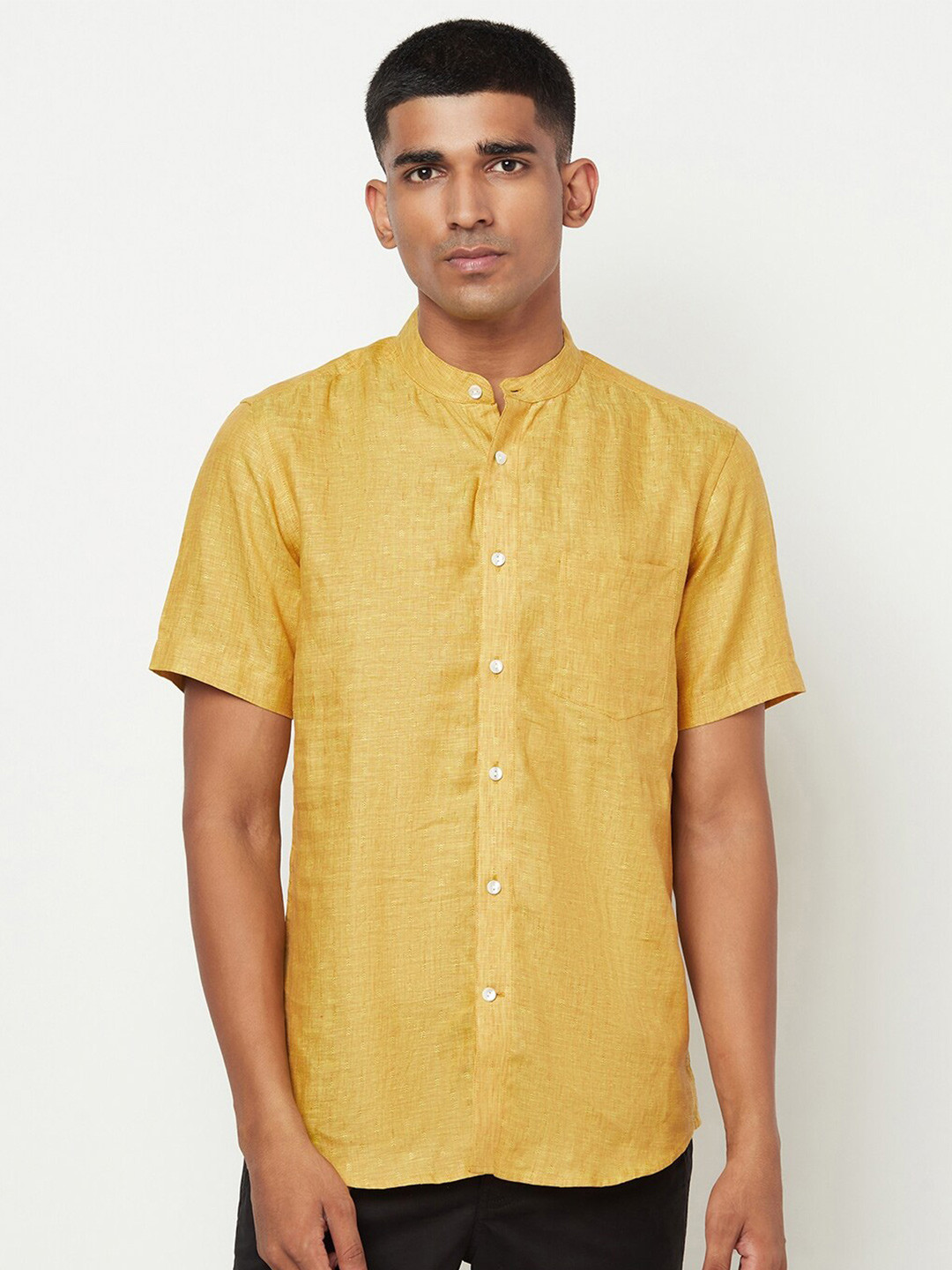 

Fabindia Men Yellow Slim Fit Opaque Printed Casual Shirt