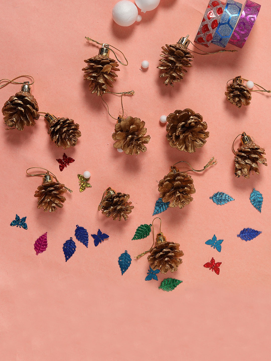 

TIED RIBBONS Set of 12 Mini Pine Cones Christmas Tree Decoration Ornaments, Multi
