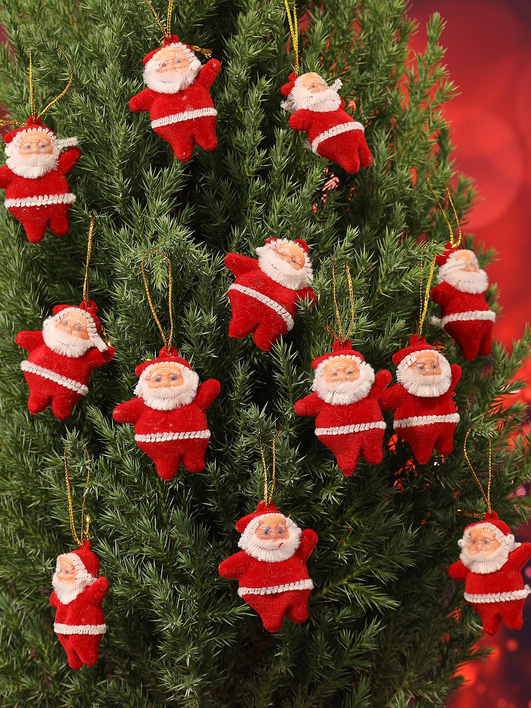 

TIED RIBBONS Red Set of 12 Mini Santa Christmas Tree Decoration