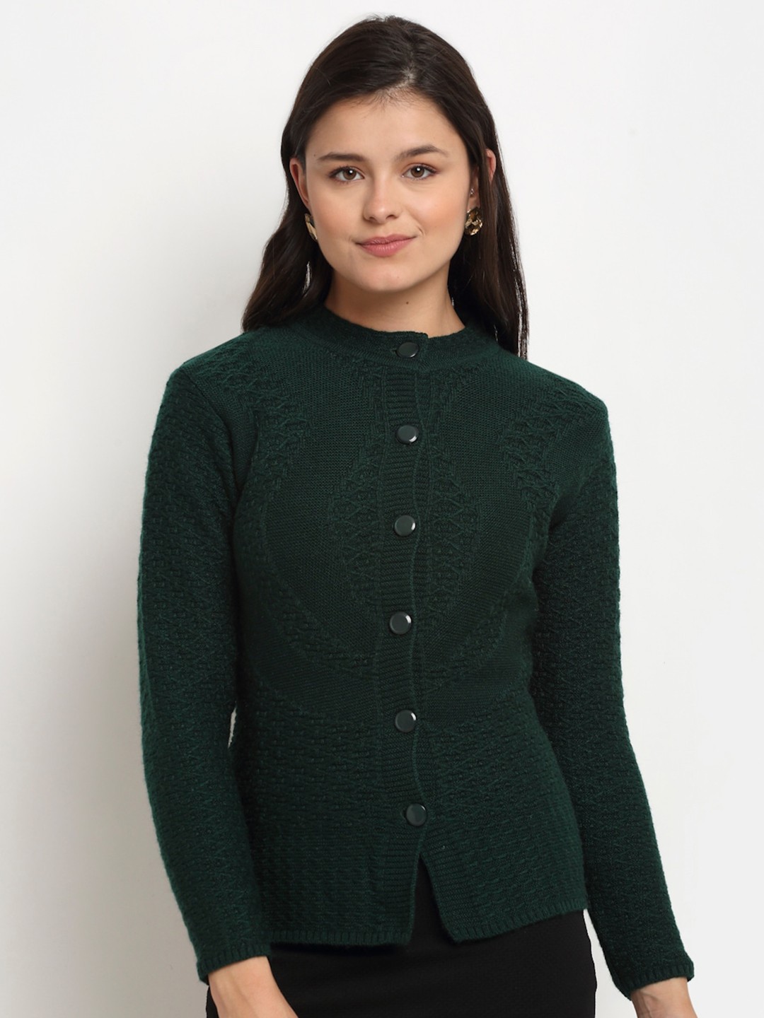 

VANYA Women Green Self Design Cardigan