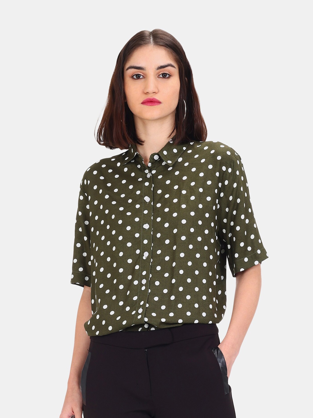 

Cherokee Women Green Opaque Printed Casual Shirt