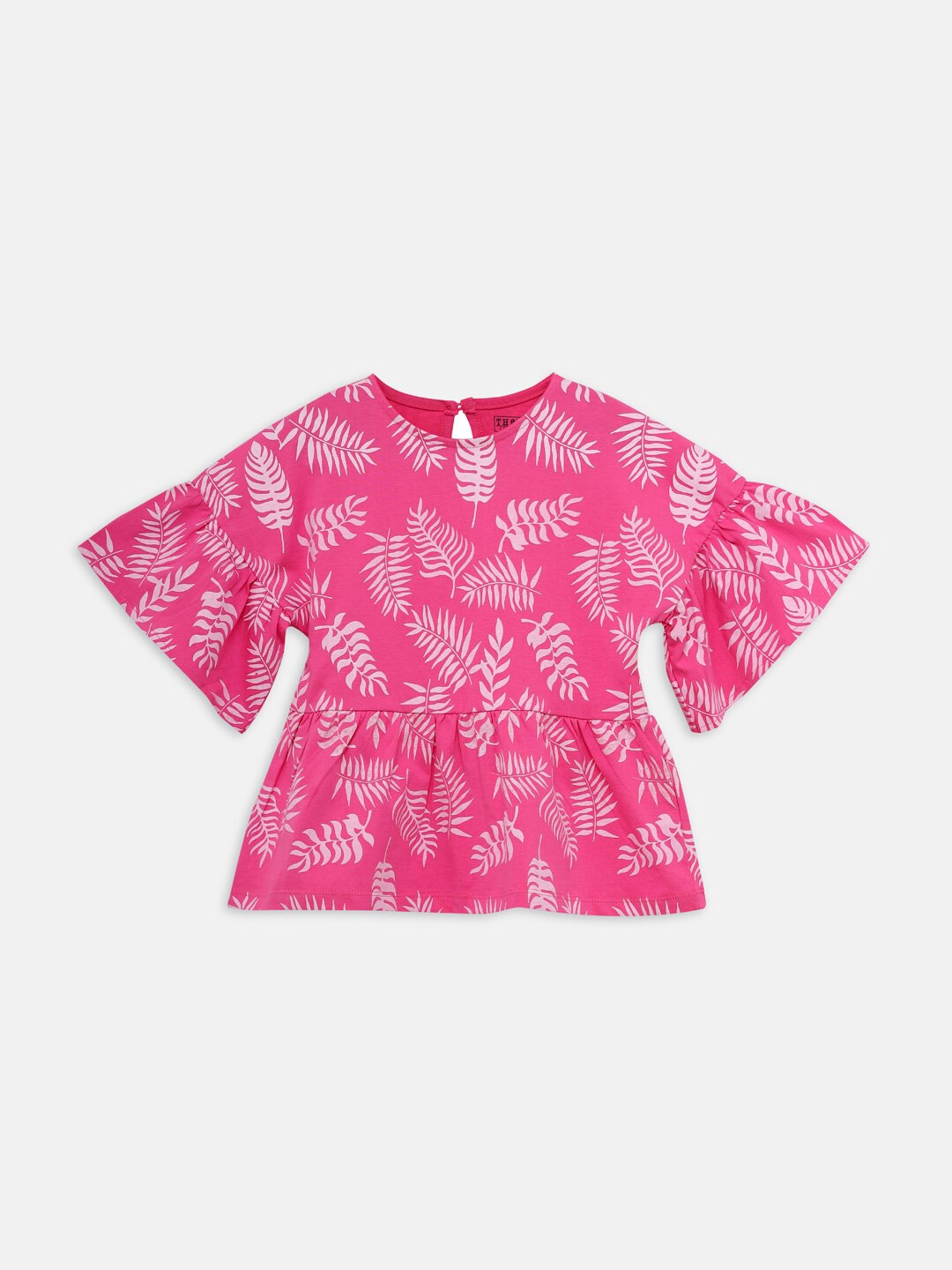 

THETA Girls Pink & White Tropical Printed Pure Cotton A-Line Top