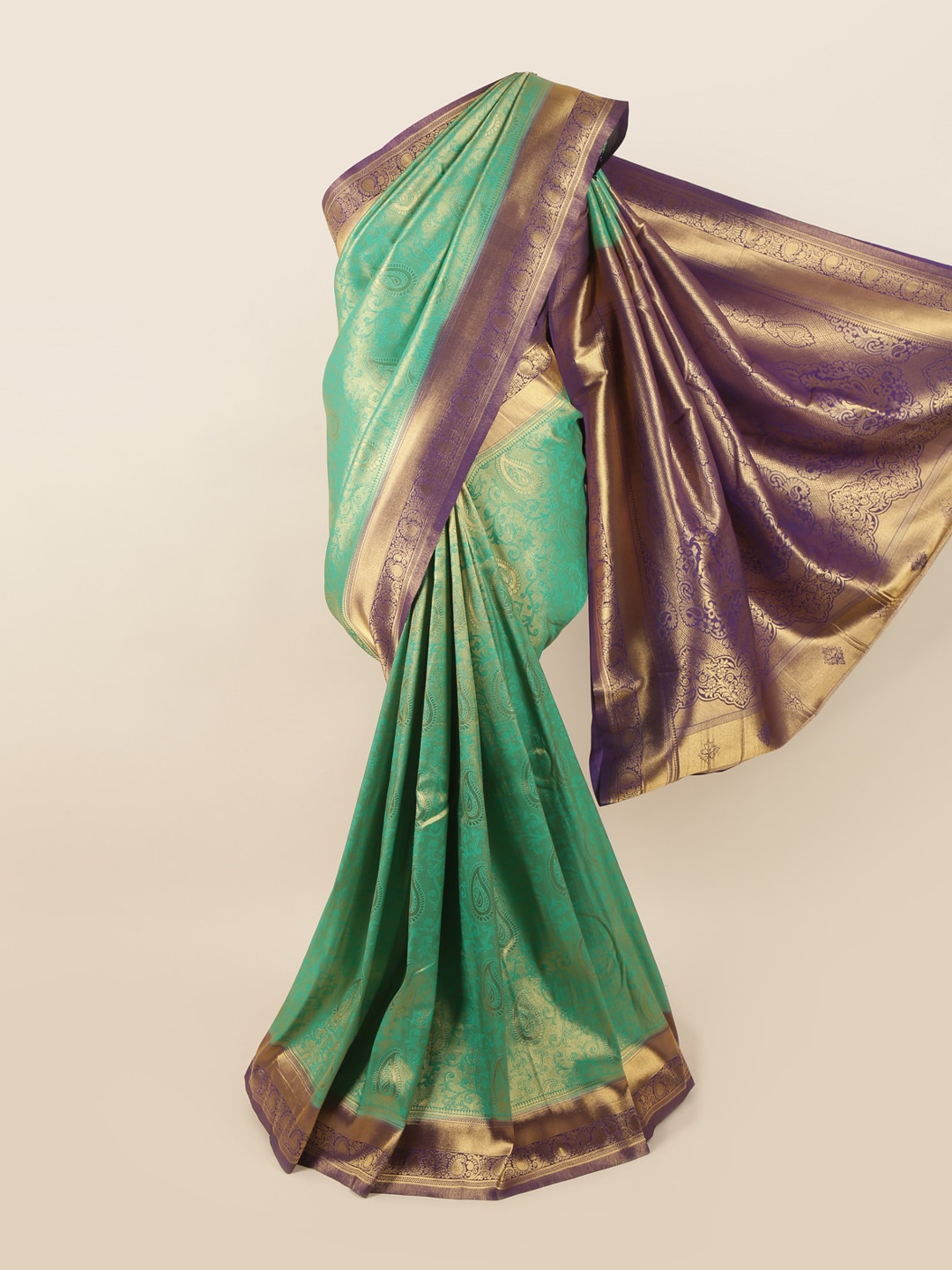 

Pothys Green & Purple Woven Design Banarasi Saree