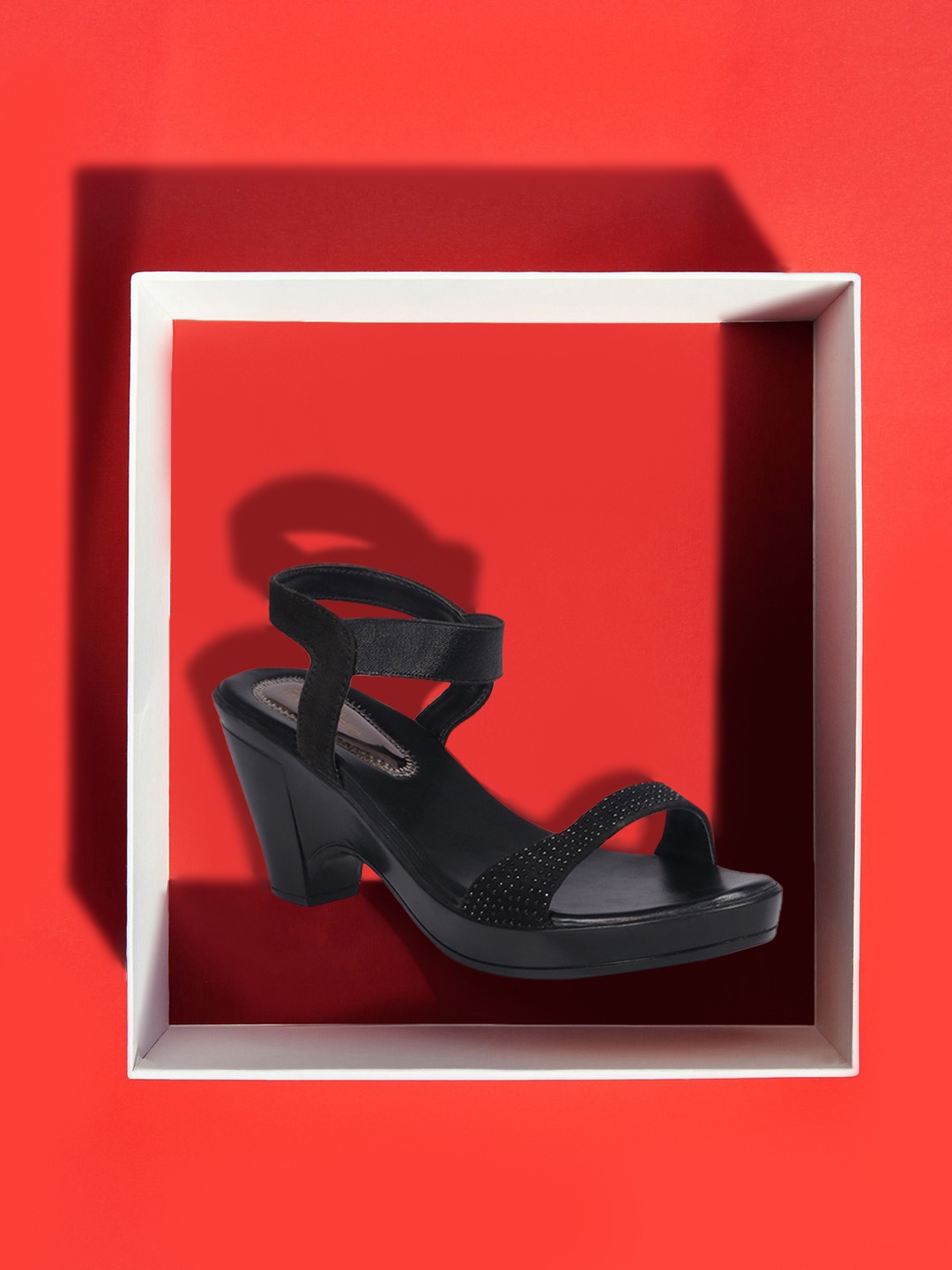 

Picktoes Black PU Block Sandals