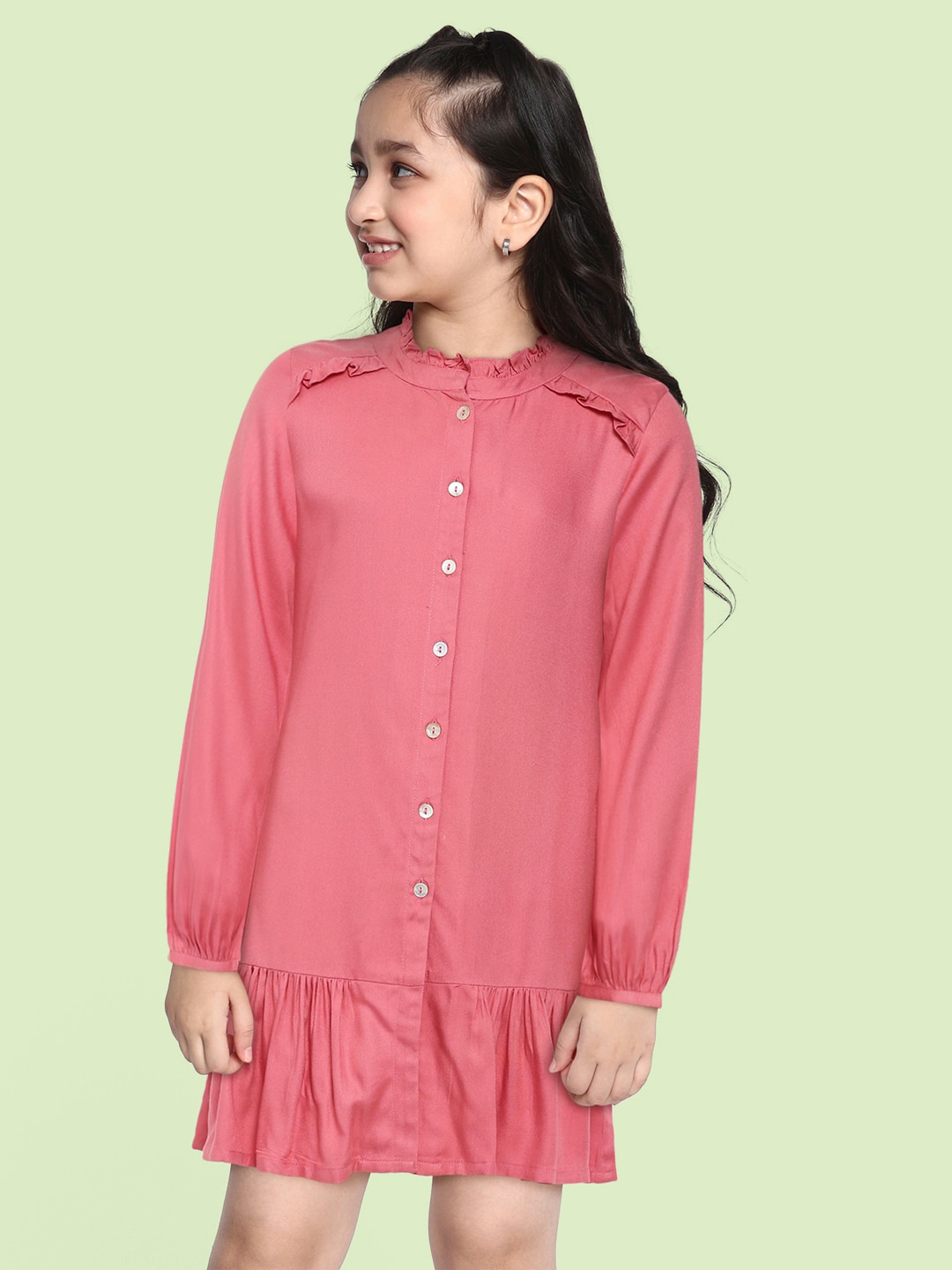 

AND Girls Coral Solid Peplum Dress