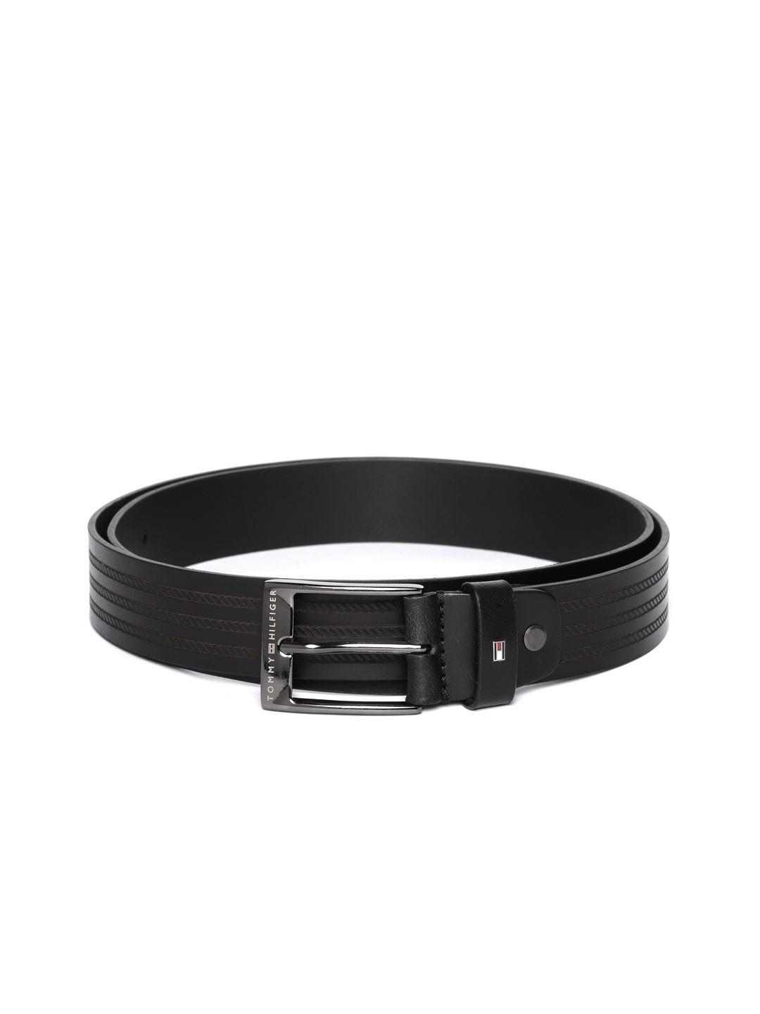 

Tommy Hilfiger Men Black Textured Leather Belt