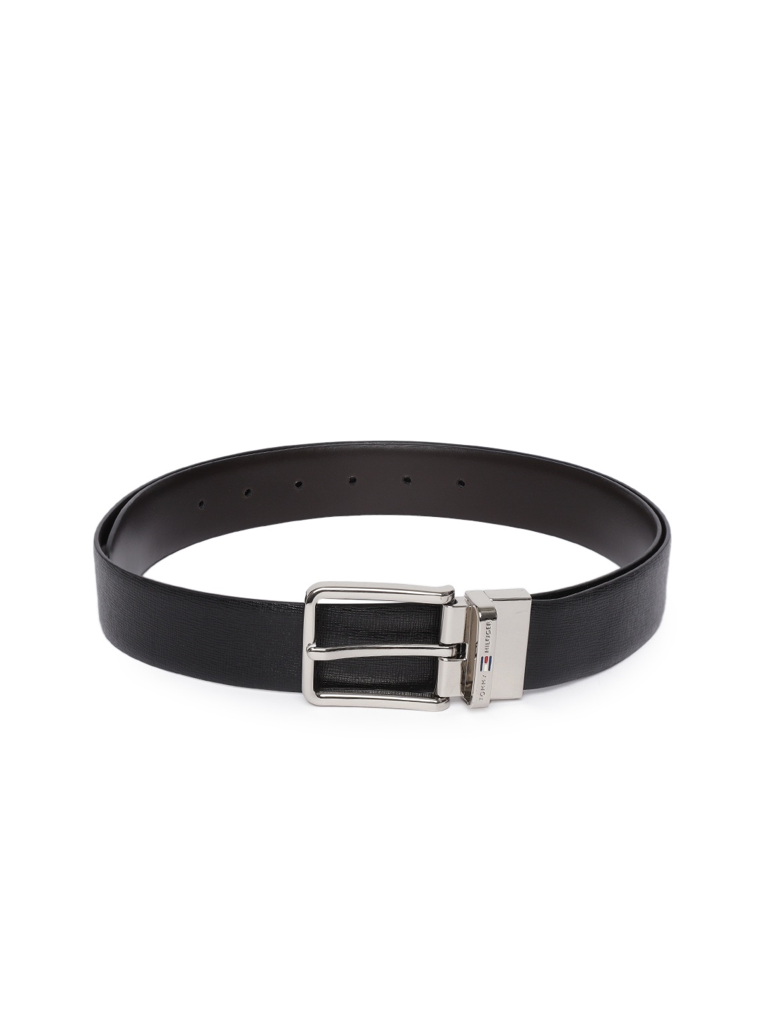 

Tommy Hilfiger Men Black & Brown Textured Leather Reversible Belt