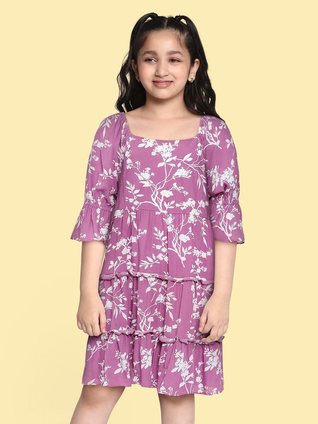 

AND Girls Purple Printed Fit & Flare Dress