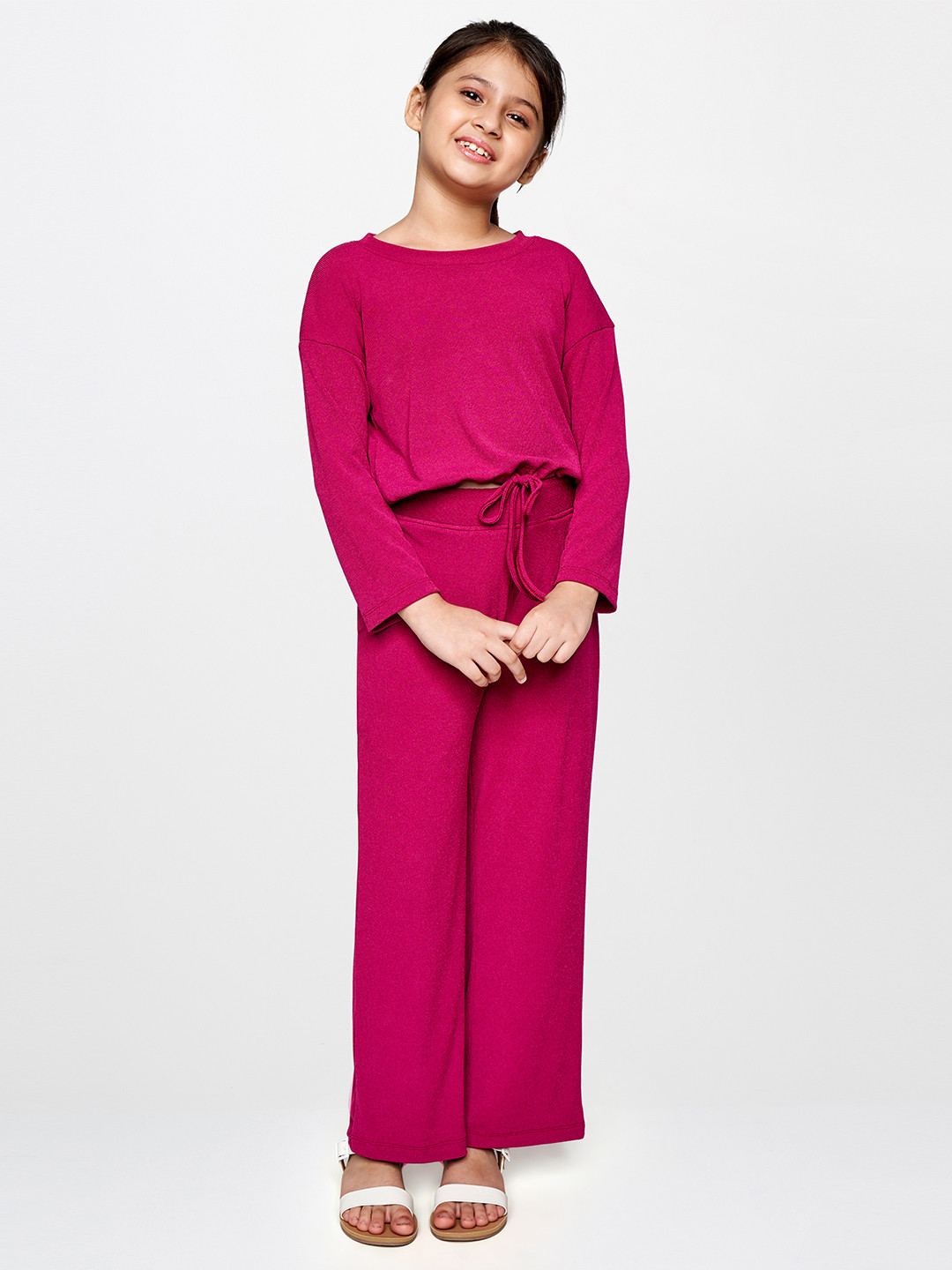 

AND Girls Magenta Solid Top with Trousers