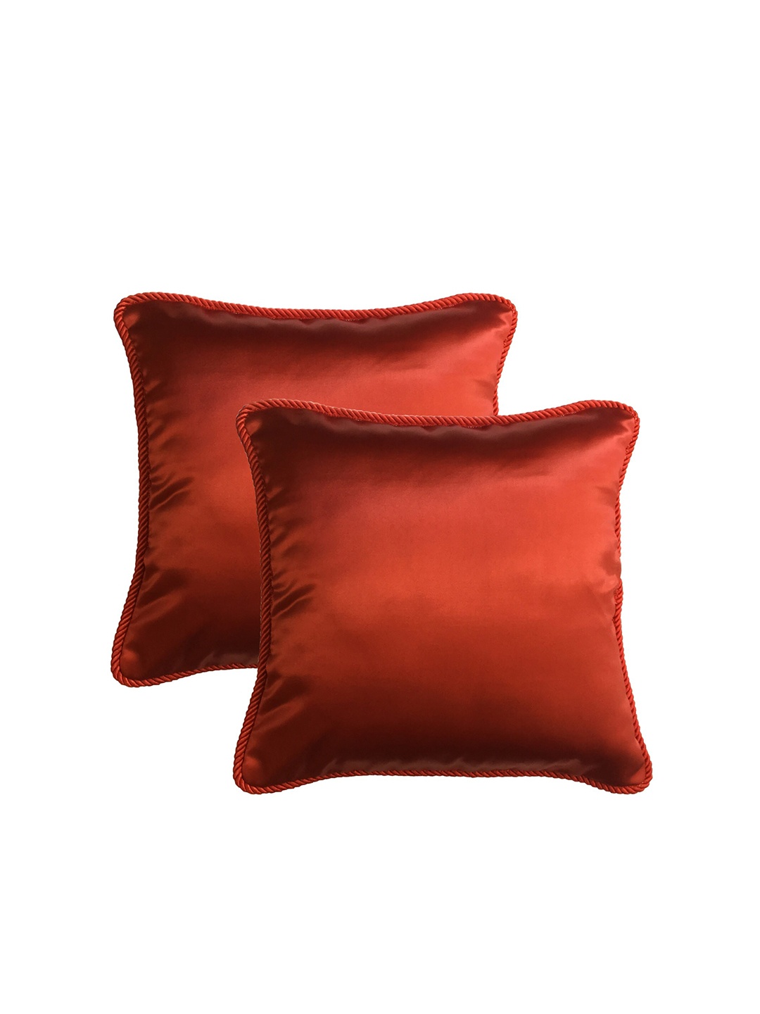 

Lushomes Set Of 2 Red Square Cushion Covers With Unique Dori Piping