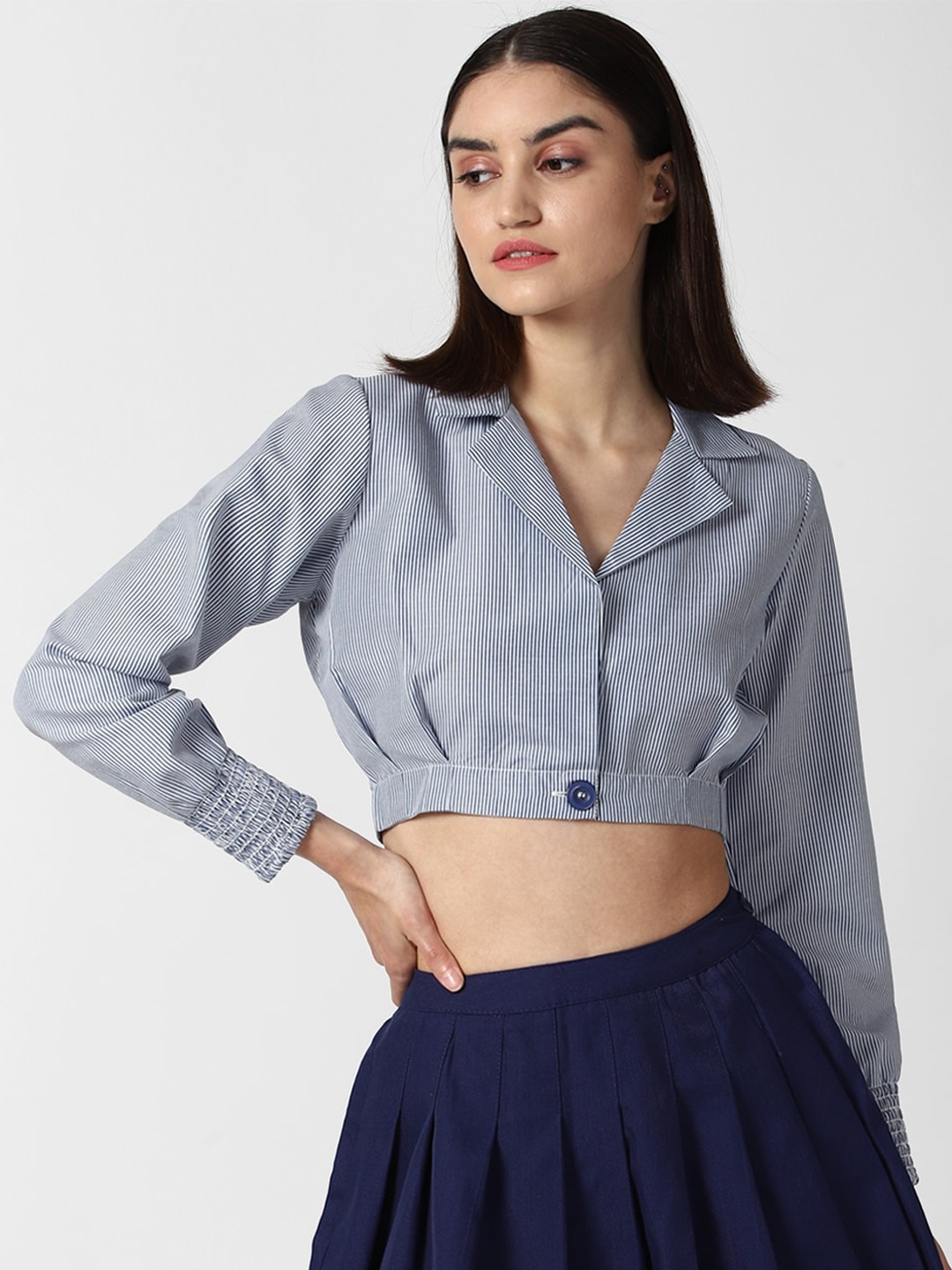 

FOREVER 21 Women Blue Crop Sporty Jacket with Embroidered