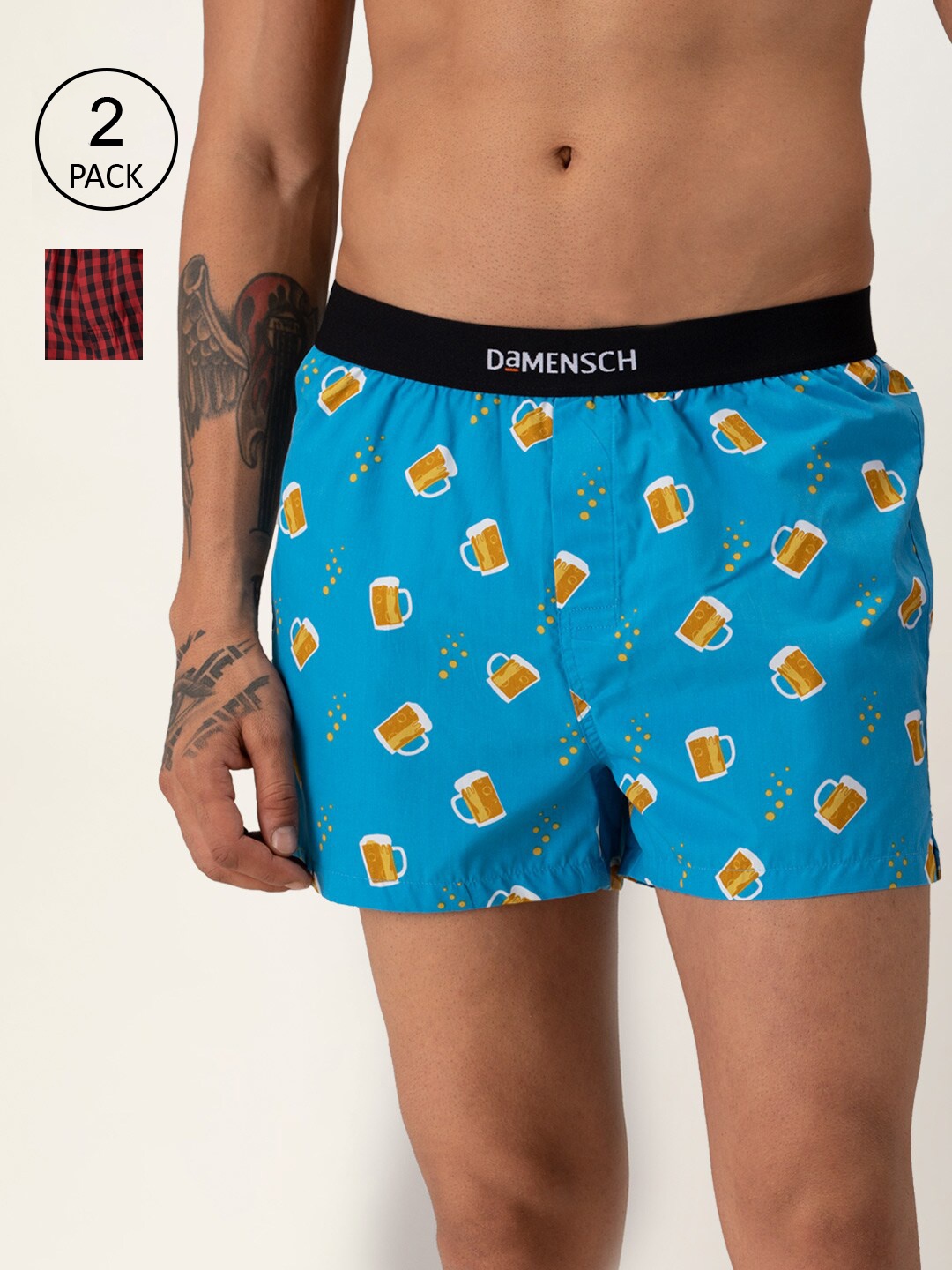 

DAMENSCH Men Blue & Red Pack of 2 BREEEZE Ultra-light Everyday Inner Boxers