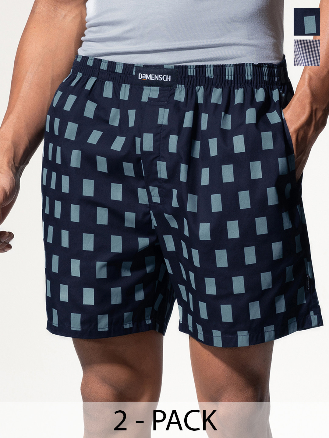 

DAMENSCH Men Pack of 2 Assorted Ultra-Light Cotton Regular Fit Boxer Shorts, Blue