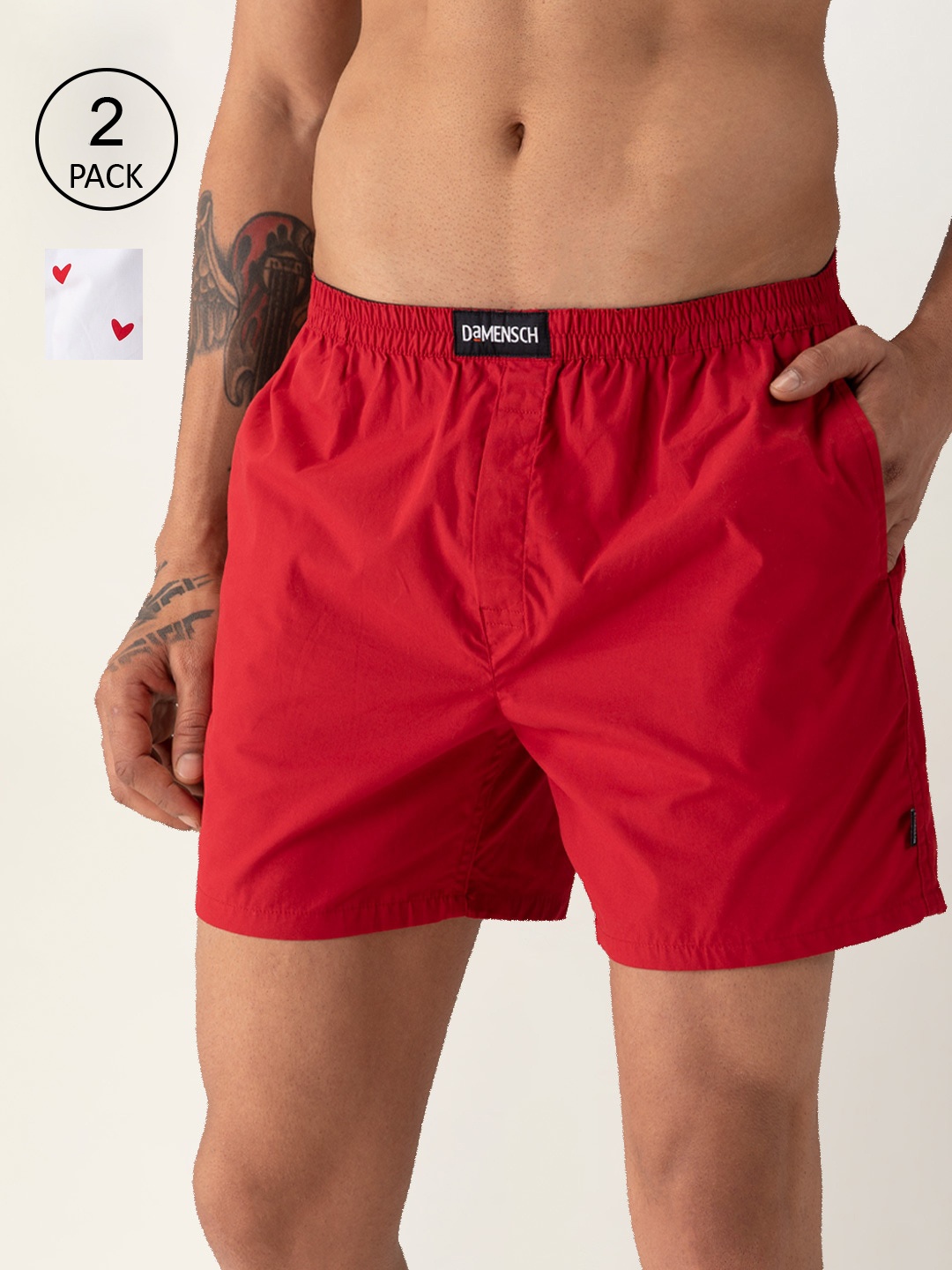 

DAMENSCH Men Pack of 2 Assorted Ultra-Light Cotton Regular Fit Boxer Shorts, White